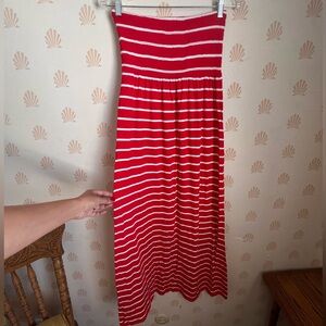 Red and White Striped Strapless Summer Maxi Dress Sz. M